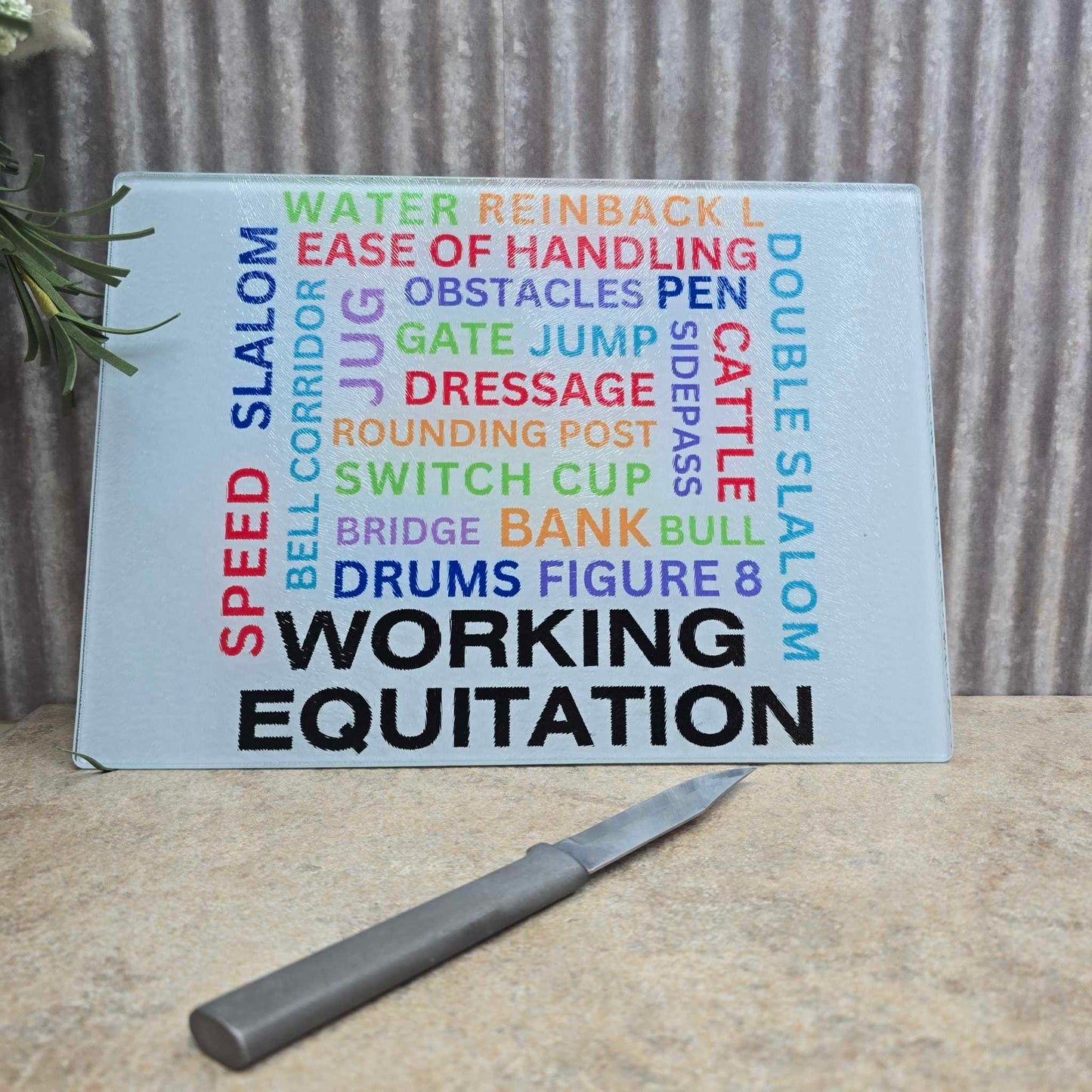 Working Equitation Wordography Glass Cutting Board