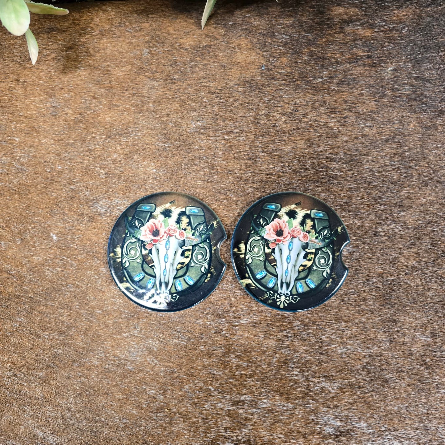 Longhorn With Flowers Car Coaster