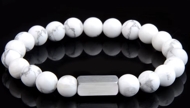 Natural Stone Beaded Bracelet with Engraving Square
