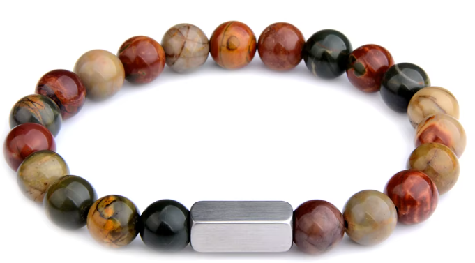 Natural Stone Beaded Bracelet with Engraving Square