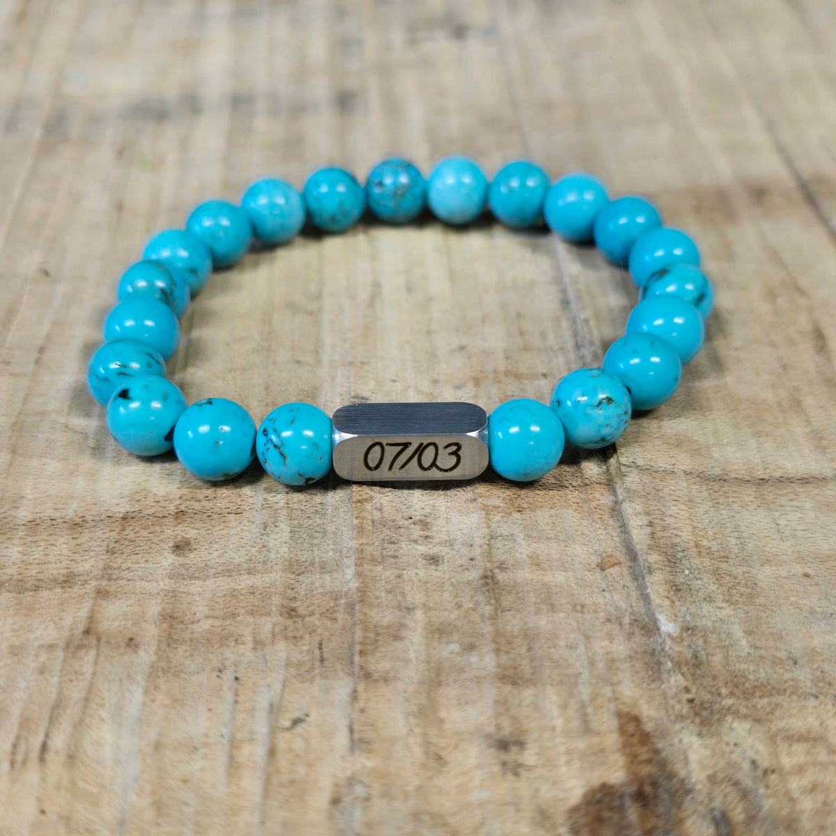 Natural Stone Beaded Bracelet with Engraving Square