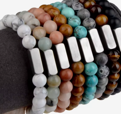 Natural Stone Beaded Bracelet with Engraving Square