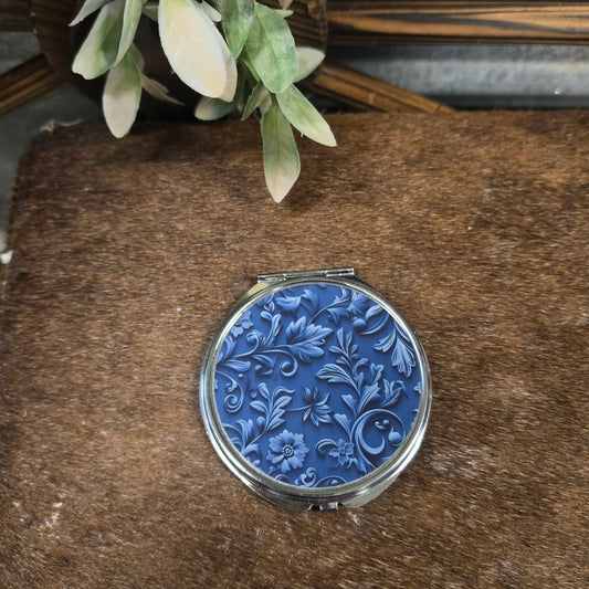 Blue "tooled leather" look Compact Mirror