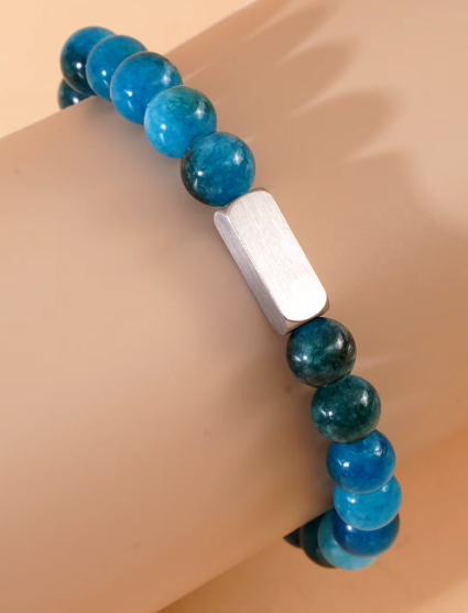 Natural Stone Beaded Bracelet with Engraving Square