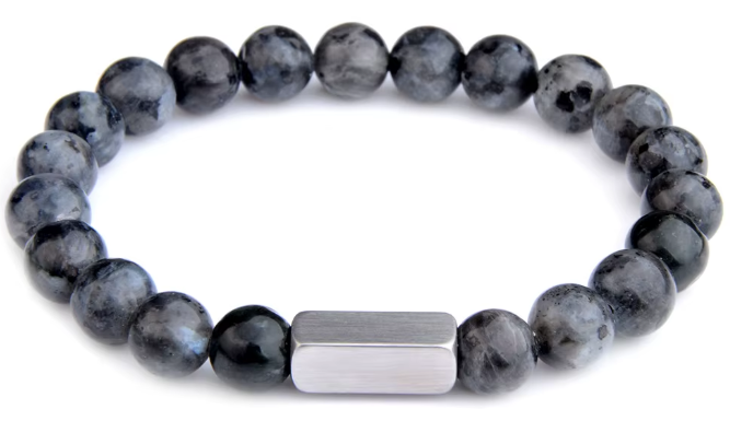 Natural Stone Beaded Bracelet with Engraving Square
