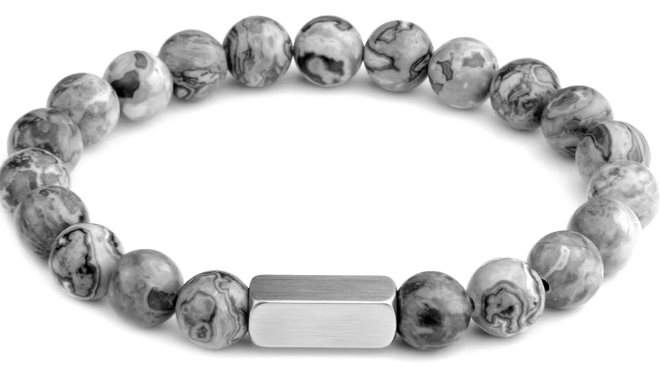 Natural Stone Beaded Bracelet with Engraving Square