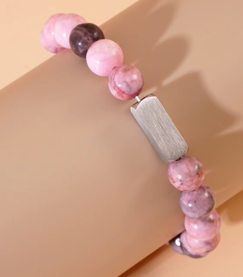 Natural Stone Beaded Bracelet with Engraving Square