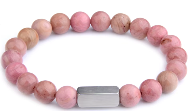 Natural Stone Beaded Bracelet with Engraving Square