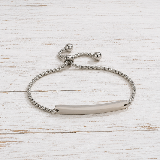 Slider adjustable bracelet with curved bar