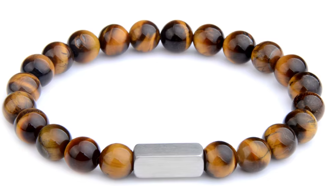 Natural Stone Beaded Bracelet with Engraving Square