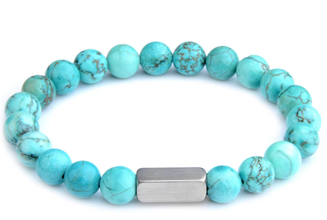 Natural Stone Beaded Bracelet with Engraving Square